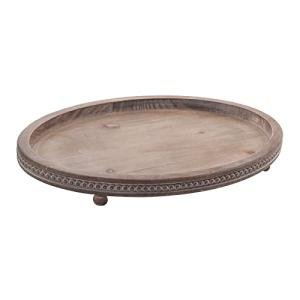 FESTWIND Decorative Oval Wooden Tray for Coffee Table Decor, Kitchen Dining, Entryway - Small Beaded Holiday Tray, Distressed Brown