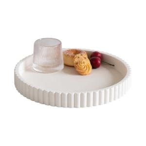 Decorative Tray for Coffee Table, Living Room, Side Table, 11" White Round Concrete Home Decor Serving Trays for Accent Table, Console Table