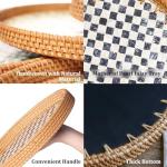 Tynulox Round Rattan Tray with Mother of Pearl Inlay, Rattan Serving Tray for Coffee, Bread, Fruits, Decorative Wicker Tray for Table Decor, Home Decor, Kitchen Island Decor(Black Checkerboard, 11.8")