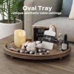 FESTWIND Decorative Oval Wooden Tray for Coffee Table Decor, Kitchen Dining, Entryway - Small Beaded Holiday Tray, Distressed Brown