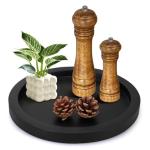 Round Decorative Tray for Coffee Dining Table Countertop Small Wooden Serving Trays Farmhouse Kitchen Home Living Room Decor and Bathroom Accessories Tray Black Rustic Wood Candle Centerpiece Trays