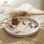 Hanobe Decorative Serving Tray Round: Farmhouse Coffee Table Decor Boho White Trays for Ottoman Wood Centerpiece Rustic Mandala Home Decor Living Room Kitchen Counter Display