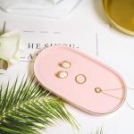 HANKOR Ceramic Jewelry Dish, 7x4 Decorative Catch All Tray Bowl for Trinket Key Ring, Small Bathroom Counter, Perfume Vanity, Soap Dish for Kitchen Sink (Pink)