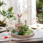 Hanobe Decorative Serving Tray Wood: White Washed Bead Round Tray Decor for Coffee Table Rustic Wooden Trays Farmhouse Centerpiece for Living Room Kitchen Counter