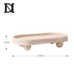 DN DECONATION Resin Decorative Tray with Legs, 4 Footed Coffee Table Trays Decor, Travertine Look Vanity Tray for Perfume Jewelry Bathroom Soap Kitchen Countertop Dresser, Oval 9.53x1.97in