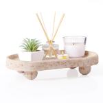 DN DECONATION Resin Decorative Tray with Legs, 4 Footed Coffee Table Trays Decor, Travertine Look Vanity Tray for Perfume Jewelry Bathroom Soap Kitchen Countertop Dresser, Oval 9.53x1.97in