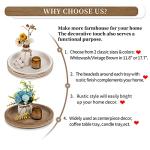 Hanobe Decorative Serving Tray Wood: White Washed Bead Round Tray Decor for Coffee Table Rustic Wooden Trays Farmhouse Centerpiece for Living Room Kitchen Counter