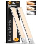 Gritin 10.2inch Under Cabinet Lighting Rechargeable -84 LED Super Bright,3-Color& 5 Level Brightness,4 Modes,Motion Sensor, Long Lasting- Easy Installation Magnetic Under Cabinet Closet Lights -2 Pack