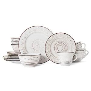 Pfaltzgraff Trellis White 16-Piece Stoneware Dinnerware Set, Service for 4, Distressed White Finish, Microwave & Dishwasher Safe Plates and Bowls