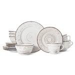 Pfaltzgraff Trellis White 16-Piece Stoneware Dinnerware Set, Service for 4, Distressed White Finish, Microwave & Dishwasher Safe Plates and Bowls