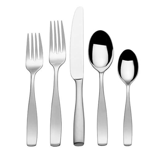 Mikasa Satin Loft 65-Piece Flatware Set for 12, 18/10 Stainless Steel Silverware with Forks, Knives, Spoons, and Serving Utensils, Durable and Elegant Design