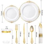 Nervure 350PCS Gold Plastic Plates - Gold Plastic Dinnerware Sets for 50 Guests - 100 Disposable Plates, 150 Silverware, 50 Cups, 50 Napkins for Wedding & Party & Thanksgiving