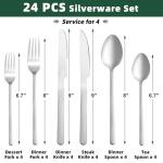 24 Pcs Silverware Set with Steak Knives, Stainless Steel Flatware Set for 4, Food-Grade Cutlery Set, Mirror Polished Tableware Eating Utensils Set for Kitchen, Knife Fork Spoon Set, Dishwasher Safe