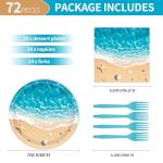 72PCS Beach Plates and Napkins, Ocean Waves Party Supplies Paper Plates and Napkins with Forks Disposable Tableware Set for Hawaiian Ocean Themed Party Decorations