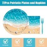 72PCS Beach Plates and Napkins, Ocean Waves Party Supplies Paper Plates and Napkins with Forks Disposable Tableware Set for Hawaiian Ocean Themed Party Decorations