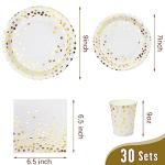Party Supplies Set - 210 Pieces of White and Gold Dot Paper Plates, Cups, Napkins, and Heavy Duty Silverware for 30 Guests for Birthdays, Graduation, Wedding, Festivals