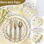 Party Supplies Set - 210 Pieces of White and Gold Dot Paper Plates, Cups, Napkins, and Heavy Duty Silverware for 30 Guests for Birthdays, Graduation, Wedding, Festivals