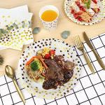 Party Supplies Set - 210 Pieces of White and Gold Dot Paper Plates, Cups, Napkins, and Heavy Duty Silverware for 30 Guests for Birthdays, Graduation, Wedding, Festivals