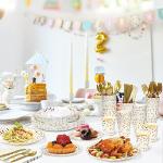 Party Supplies Set - 210 Pieces of White and Gold Dot Paper Plates, Cups, Napkins, and Heavy Duty Silverware for 30 Guests for Birthdays, Graduation, Wedding, Festivals