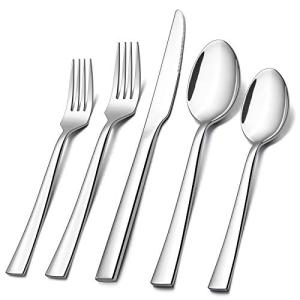 E-far 60-Piece Silverware Set, Stainless Steel Flatware Set Service for 12, Tableware Cutlery Set for Home Restaurant Party, Dinner Forks/Spoons/Knives, Square Edge & Mirror Polished, Dishwasher Safe