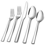 E-far 60-Piece Silverware Set, Stainless Steel Flatware Set Service for 12, Tableware Cutlery Set for Home Restaurant Party, Dinner Forks/Spoons/Knives, Square Edge & Mirror Polished, Dishwasher Safe