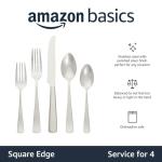 Amazon Basics 20-Piece Stainless Steel Flatware Set with Square Edge, Service for 4, Silver