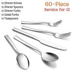 E-far 60-Piece Silverware Set, Stainless Steel Flatware Set Service for 12, Tableware Cutlery Set for Home Restaurant Party, Dinner Forks/Spoons/Knives, Square Edge & Mirror Polished, Dishwasher Safe