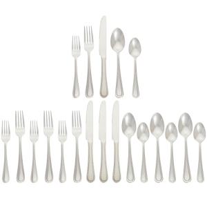 Amazon Basics Silverware Set, Stainless Steel Flatware, Dishwasher Safe, Service for 4, 20-Piece Forks and Spoons, Pearled Edge