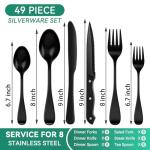 49piece Black Silverware Set with Organizer, Stainless Steel Flatware Set for 8 with Drawer Tray, Kitchen Tableware Service Cutlery Matte Steak Knives Fork Spoon for Home Restaurant Dishwasher Safe