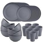 Supernal 32pcs Wheat Straw Dinnerware Sets,Unbreakable Dinnerware Sets for 8,Reusable Tableware,Dishes Set for 8,Plates and Bowls Set Dark Grey Include16pcs Plates, 8pcs Bowls, 8pcs Cups