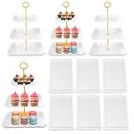 DIDROOM 10 Pack Dessert Table Display Set - 4 x Three-Tier Square Cupcake Stands and 6 x Serving Trays, Elegant Tableware for Cakes, Cupcakes, Pastries, and Snacks, Perfect for Parties (White)