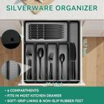 49piece Black Silverware Set with Organizer, Stainless Steel Flatware Set for 8 with Drawer Tray, Kitchen Tableware Service Cutlery Matte Steak Knives Fork Spoon for Home Restaurant Dishwasher Safe