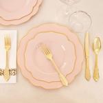 NOCCUR 175PCS Pink Plates with Gold Disposable Silverware - Include 50 Pink Plastic Plates,25 Knives,25 Forks,25 Spoons,25 Cups and 25 Napkins - Ideal for Wedding/Party