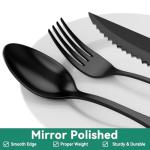 49piece Black Silverware Set with Organizer, Stainless Steel Flatware Set for 8 with Drawer Tray, Kitchen Tableware Service Cutlery Matte Steak Knives Fork Spoon for Home Restaurant Dishwasher Safe