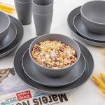 Supernal 32pcs Wheat Straw Dinnerware Sets,Unbreakable Dinnerware Sets for 8,Reusable Tableware,Dishes Set for 8,Plates and Bowls Set Dark Grey Include16pcs Plates, 8pcs Bowls, 8pcs Cups