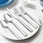 E-far 60-Piece Silverware Set, Stainless Steel Flatware Set Service for 12, Tableware Cutlery Set for Home Restaurant Party, Dinner Forks/Spoons/Knives, Square Edge & Mirror Polished, Dishwasher Safe