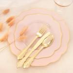 NOCCUR 175PCS Pink Plates with Gold Disposable Silverware - Include 50 Pink Plastic Plates,25 Knives,25 Forks,25 Spoons,25 Cups and 25 Napkins - Ideal for Wedding/Party