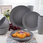 Supernal 32pcs Wheat Straw Dinnerware Sets,Unbreakable Dinnerware Sets for 8,Reusable Tableware,Dishes Set for 8,Plates and Bowls Set Dark Grey Include16pcs Plates, 8pcs Bowls, 8pcs Cups