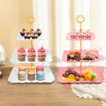 DIDROOM 10 Pack Dessert Table Display Set - 4 x Three-Tier Square Cupcake Stands and 6 x Serving Trays, Elegant Tableware for Cakes, Cupcakes, Pastries, and Snacks, Perfect for Parties (White)