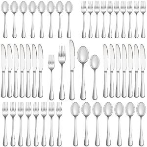 50 Piece Silverware Set Service for 10,Premium Stainless Steel Flatware Set,Mirror Polished Cutlery Utensil Set,Durable Home Kitchen Eating Tableware Set,Include Fork Knife Spoon Set,Dishwasher Safe