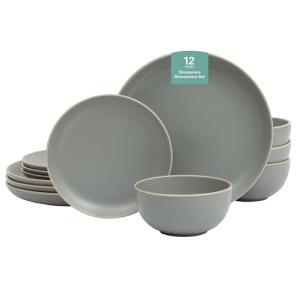 Gibson Home Rockaway 12-Piece Dinnerware Set Service for 4, Grey Matte -