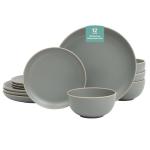 Gibson Home Rockaway 12-Piece Dinnerware Set Service for 4, Grey Matte -