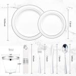 WELLIFE 350-Piece Silver Plastic Dinnerware Set - Disposable 10.25" Dinner Plates, 7.5" Dessert Plates, 9oz Silver Rim Cups & Cutlery for Weddings - 50 Guest Service - Elegant Disposable Silverware