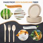 Gezond 250Pcs Disposable Paper Plates Set, Compostable Plate Sugarcane Utensils Eco Friendly Dinnerware Kit Includes 50 Biodegradable Plates, Forks, Knives and Spoons for Brithday Party Camping