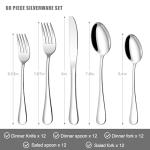 60 Piece Silverware Set for 12, Stainless Steel Flatware Set Tableware Set Inculde Forks Knives Spoons, Mirror Polished Cutlery Set for Home Kitchen and Restaurant Party, Dishwasher Safe