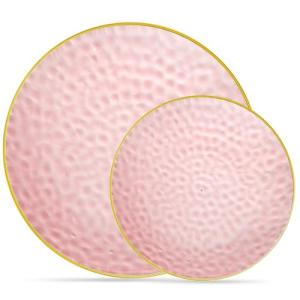 PLASTICPRO 32 Piece Combo Plates Set includes 16-7'' inch Plates & 16-10'' inch Plates Pink Hammered Plastic PartyPlates Premium heavyweight Elegant, Disposable, Tableware, Dishes,