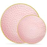 PLASTICPRO 32 Piece Combo Plates Set includes 16-7'' inch Plates & 16-10'' inch Plates Pink Hammered Plastic PartyPlates Premium heavyweight Elegant, Disposable, Tableware, Dishes,