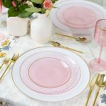 PLASTICPRO 32 Piece Combo Plates Set includes 16-7'' inch Plates & 16-10'' inch Plates Pink Hammered Plastic PartyPlates Premium heavyweight Elegant, Disposable, Tableware, Dishes,