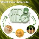 Hlukana 24 Pcs Wheat Straw Dinnerware Cutlery Set, Unbreakable Tableware Set, Including Kids Toddlers Divided Plates, Bowls, Cup, Cutlery Spoons Knifes Forks, BPA Free, Microwave Dishwasher Safe