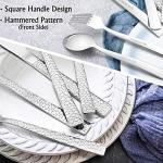 E-far 60-Piece Silverware Set, Hammered Stainless Steel Square Flatware Cutlery Set for 12, Tableware Set Eating Utensils for Home Kitchen Restaurant, Modern Design & Mirror Polished - Dishwasher Safe